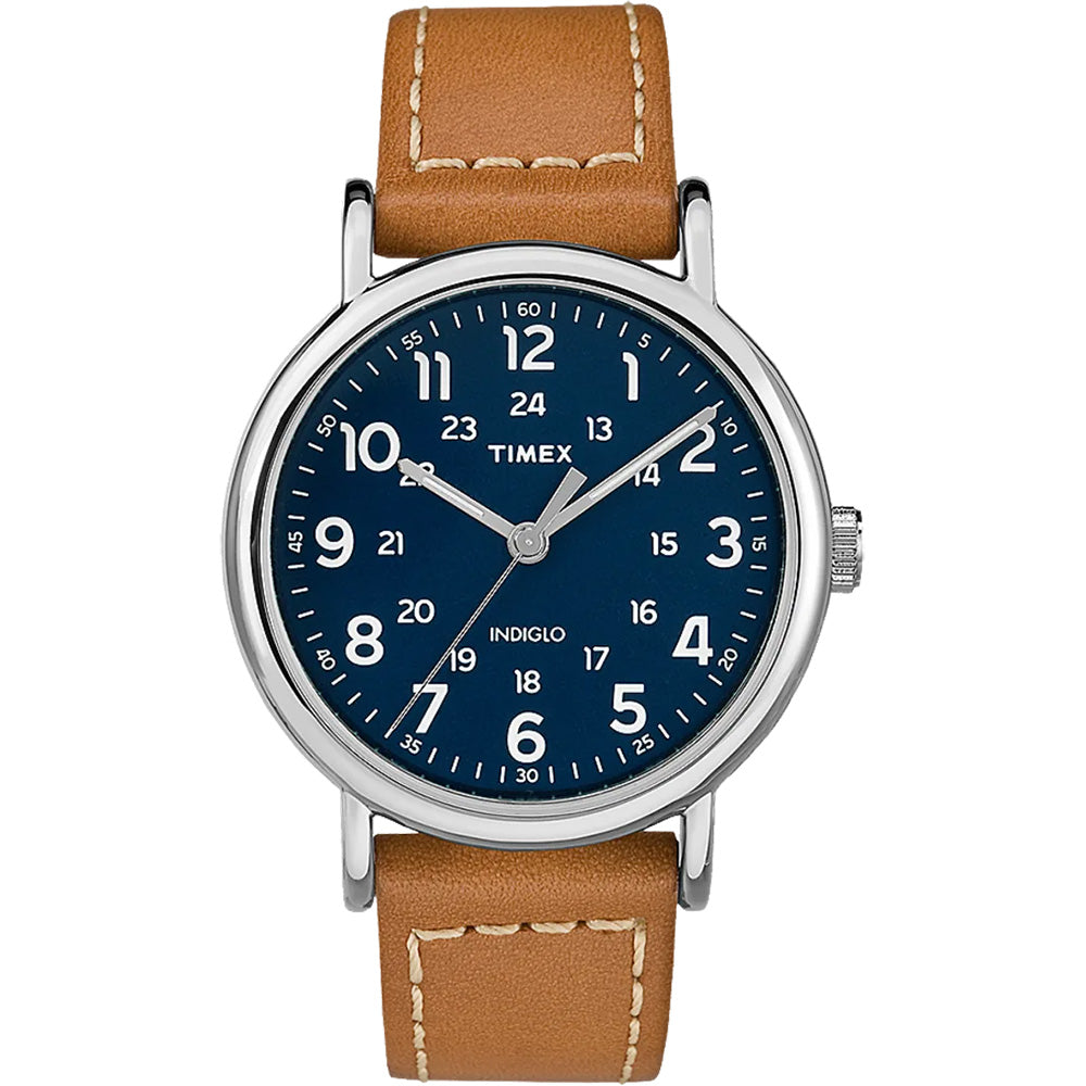 Timex Weekender 40mm Mens Watch - Tan Leather Strap w/Blue Dial [TW2R425009J]