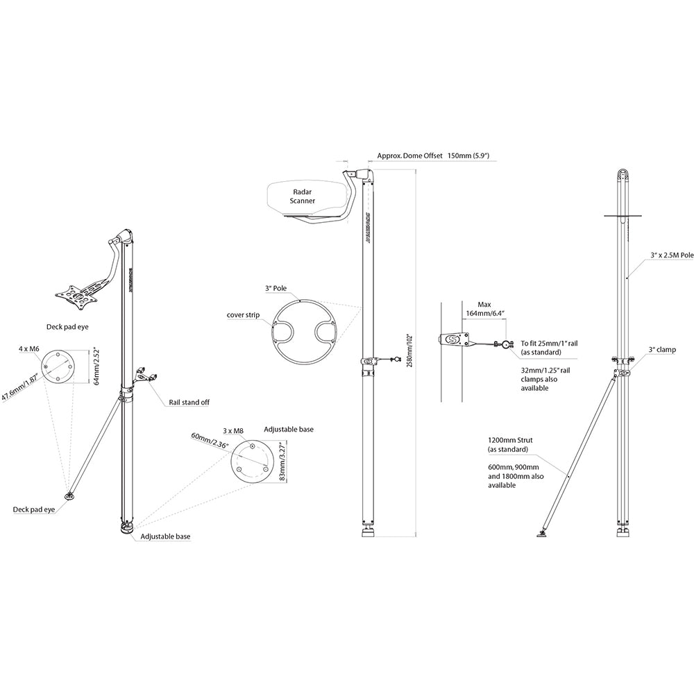 Scanstrut LMP-1 Self Leveling Pole Radar Mount - Raymarine Garmin Navico 2kW & 4kW Domes [LMP-1]