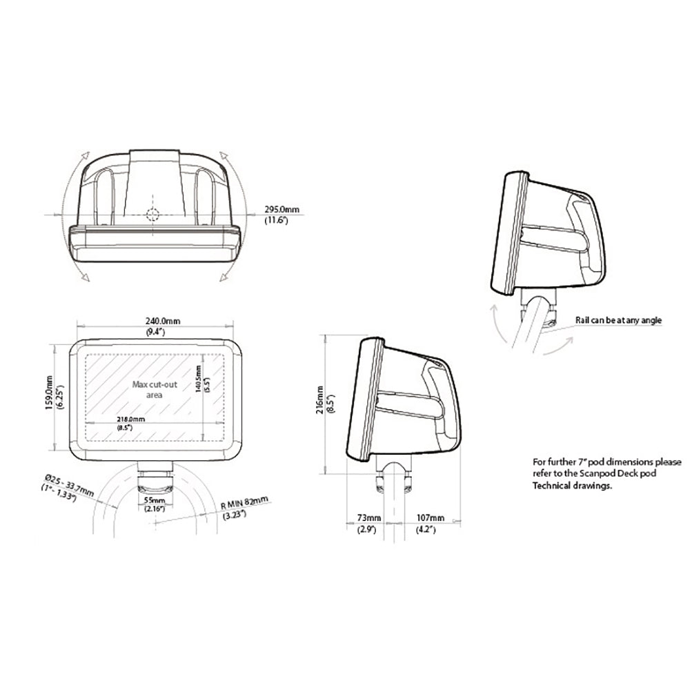 Scanstrut Scanpod 7" Helm Pod Rail Mount - Uncut - Fits 1" - 1.33" Rails [SPR-7-RM]
